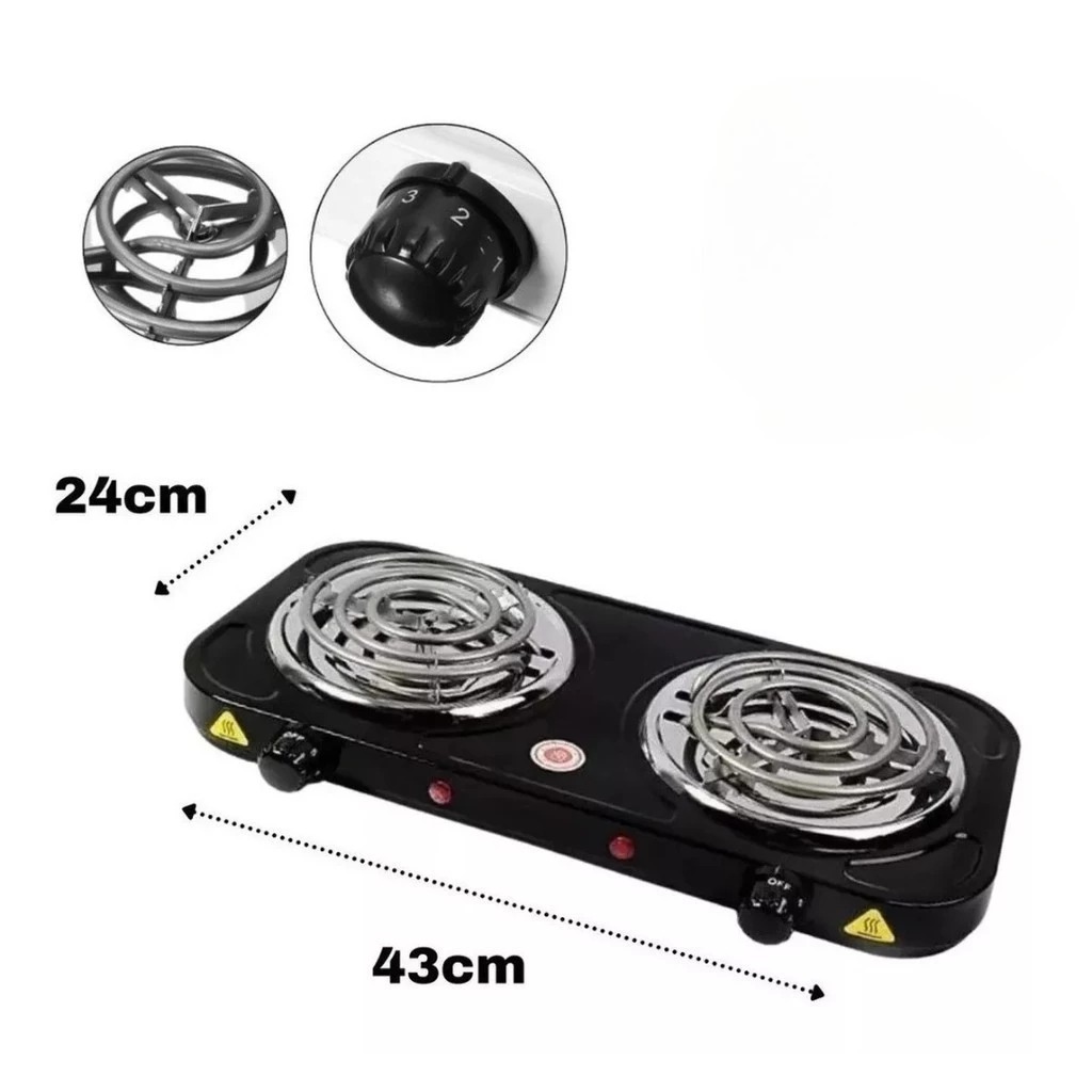 Fogareiro Eletrico 110v Cooktop Camping 2 Bocas 2000w BAK BK-FCE708-110 Preto